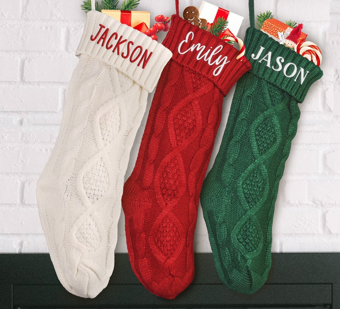 Embroidered Knitted Christmas Stockings Gift Bag - Image 3