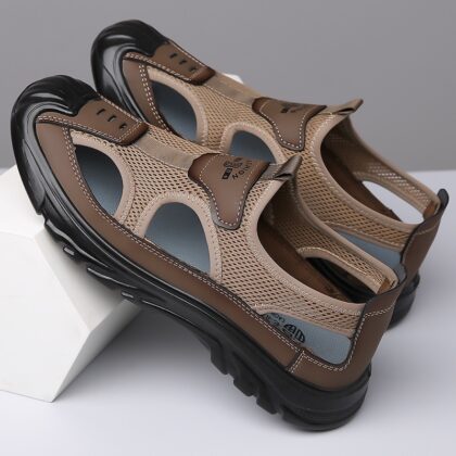 Summer Breathable Men's Sandals Hollow Mesh Surface Casual All-match Hole Outdoor Travel Soft Bottom Slip On Beach Shoes