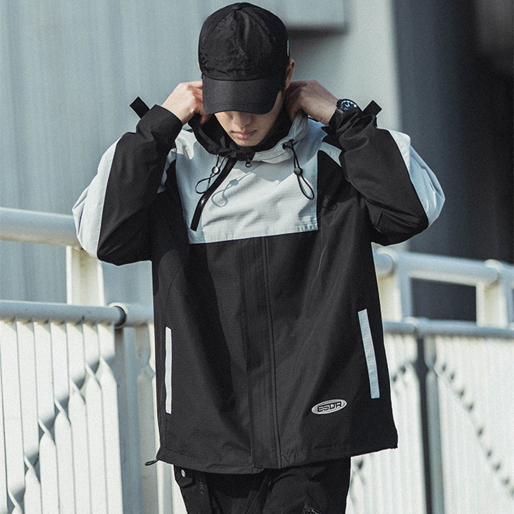 Men's Oversized Hooded Utility Slant Zip Pullover Jacket