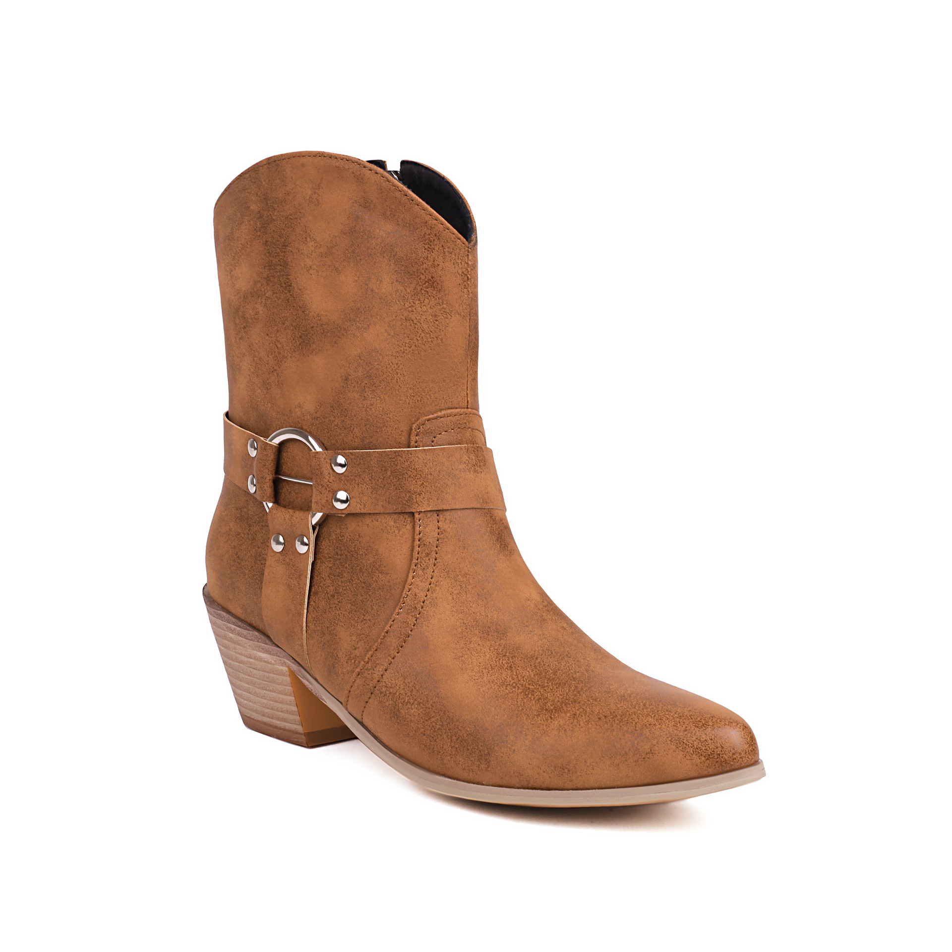 Belt Buckle Chunky Heel Martin Booties - Image 8
