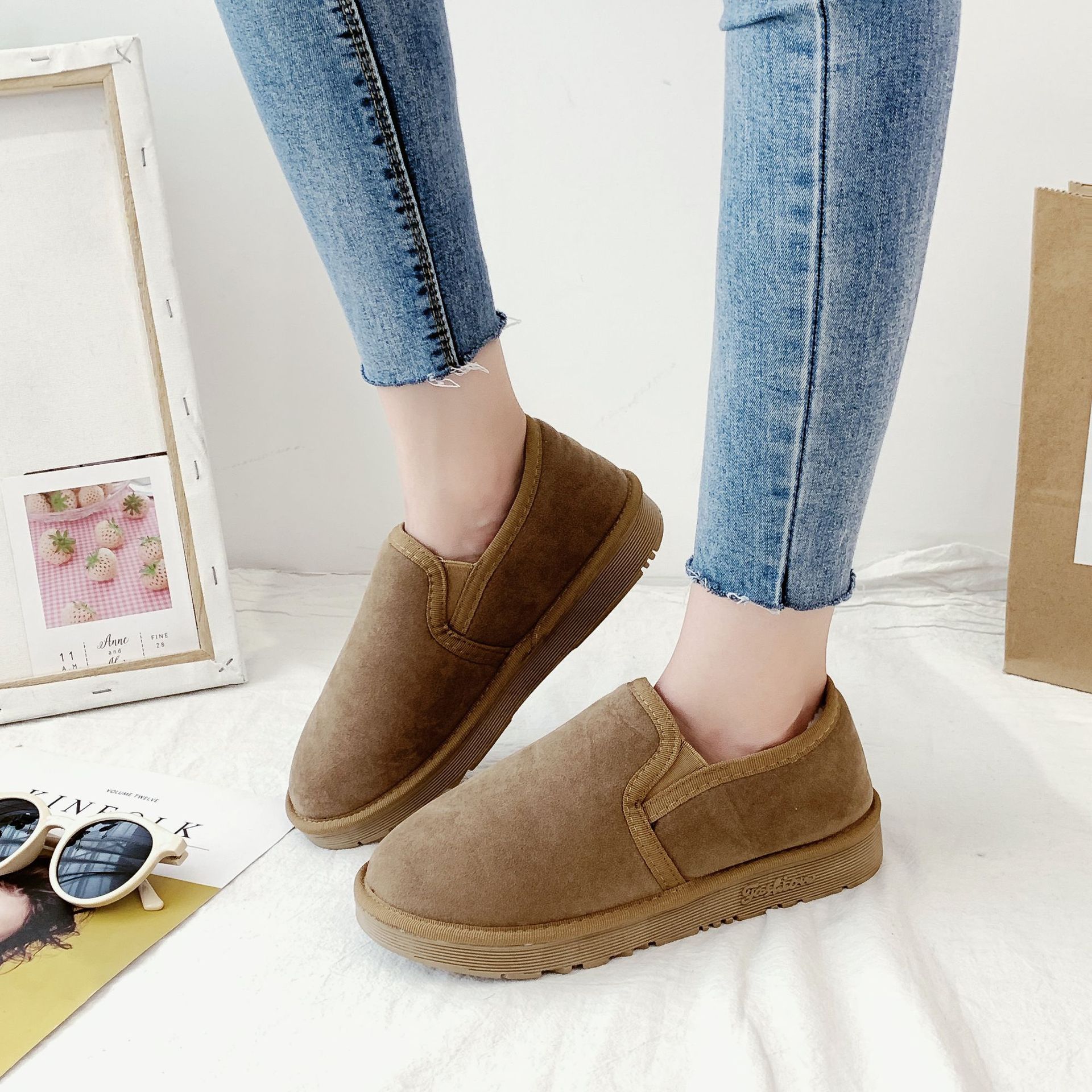 Fleece-lined Thick Flat Students Warm-keeping Fashion Round Toe Snow Boots - Image 4