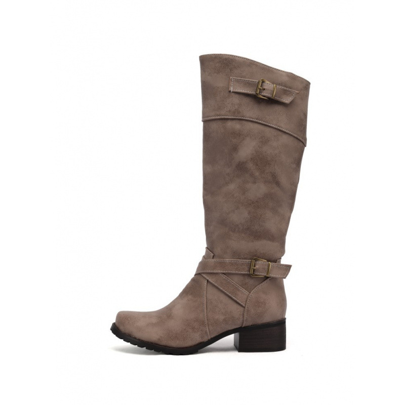 Women's Belt Buckle Plus Size High Leg Boot - Image 8