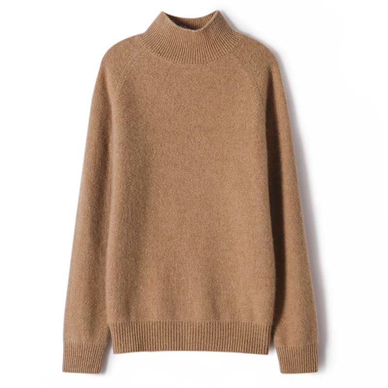 Gentle Style Cashmere Half High Neck Pullover Short Loose Solid Color Cashmere Base Sweater - Image 2