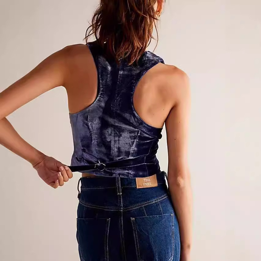 Spring New Retro Black V-neck Sleeveless Top For Women - Image 4