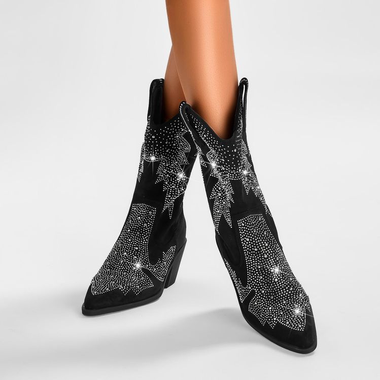Shiny Rhinestone Booties Ankle Women - Image 4