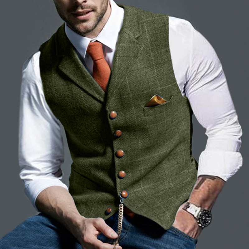 Casual Lapel Plaid Slim Fit Men's Vest Vest — изображение 8