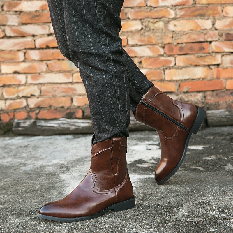 Retro High-top Leather Shoes Ankle Boots Casual - Image 3