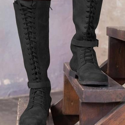 Long Boots Female High Tube Lace-up Low Heel - Image 5