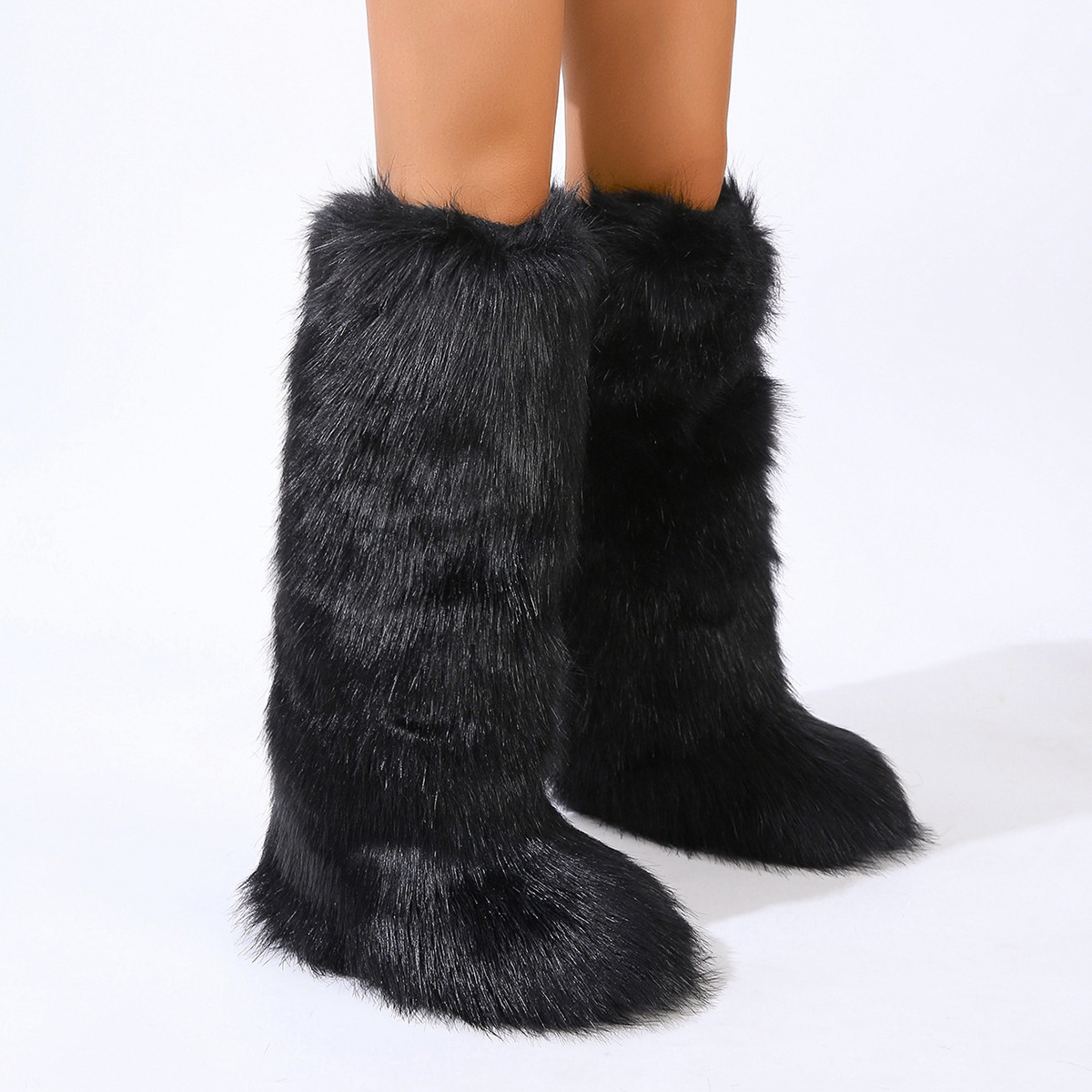 Flat Heel High-top Warm Winter Long Tube Fur Boots - Image 4