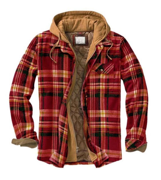 Thickened Cotton Padded Plaid Long Sleeve Loose Hooded Jacket - Image 10