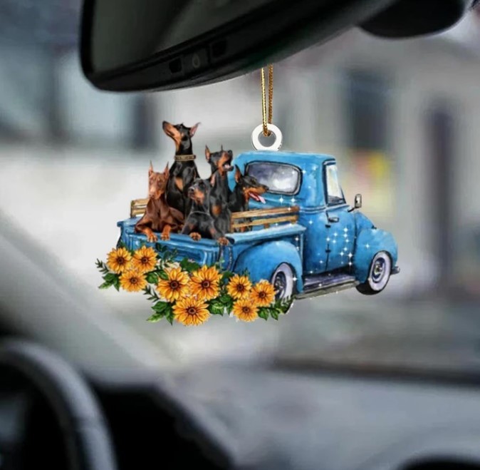 Hot Sale Happy Puppy Sunflower Truck Acrylic Car Pendant Hanging Ornament Interior Decor For Vehicle Interior Decoration - Image 3