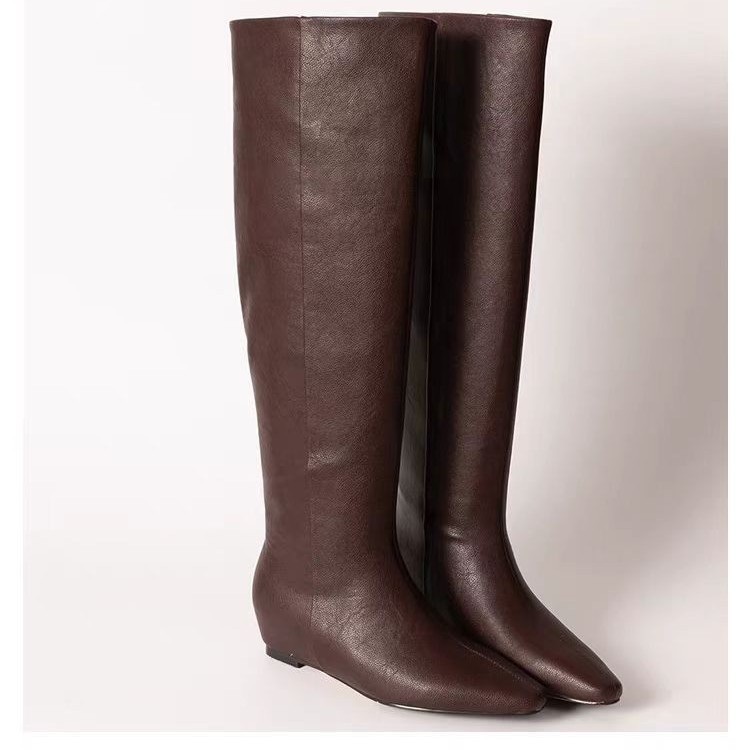 Retro Style Square Toe Flat Bottom Tall Knight Boots - Image 5