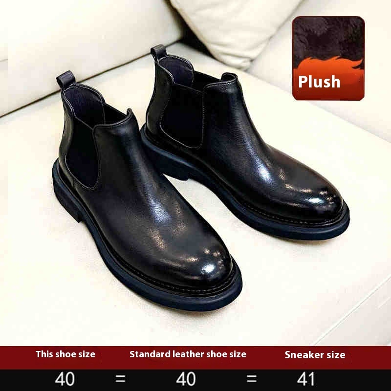 Men's Genuine Leather High-top Leather Shoes Thick Bottom Increased By Cowhide Martin Boots - Image 2