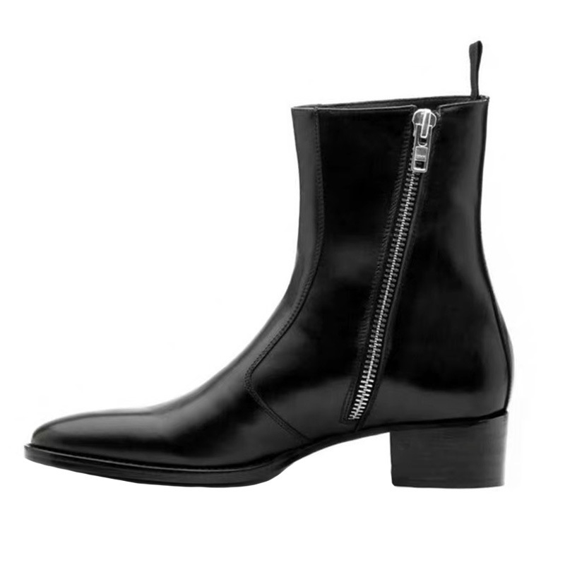 Leather Pointed Toe Zipper High Street Martin Boots - Image 2