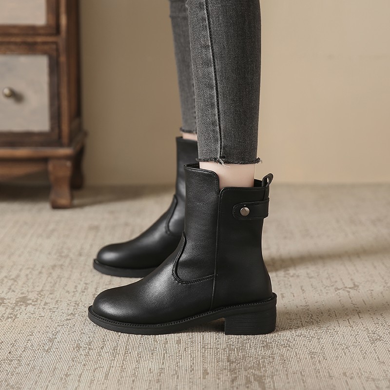 Women's Low Heel Round Toe Boots Side Zip Short Boots - Image 4