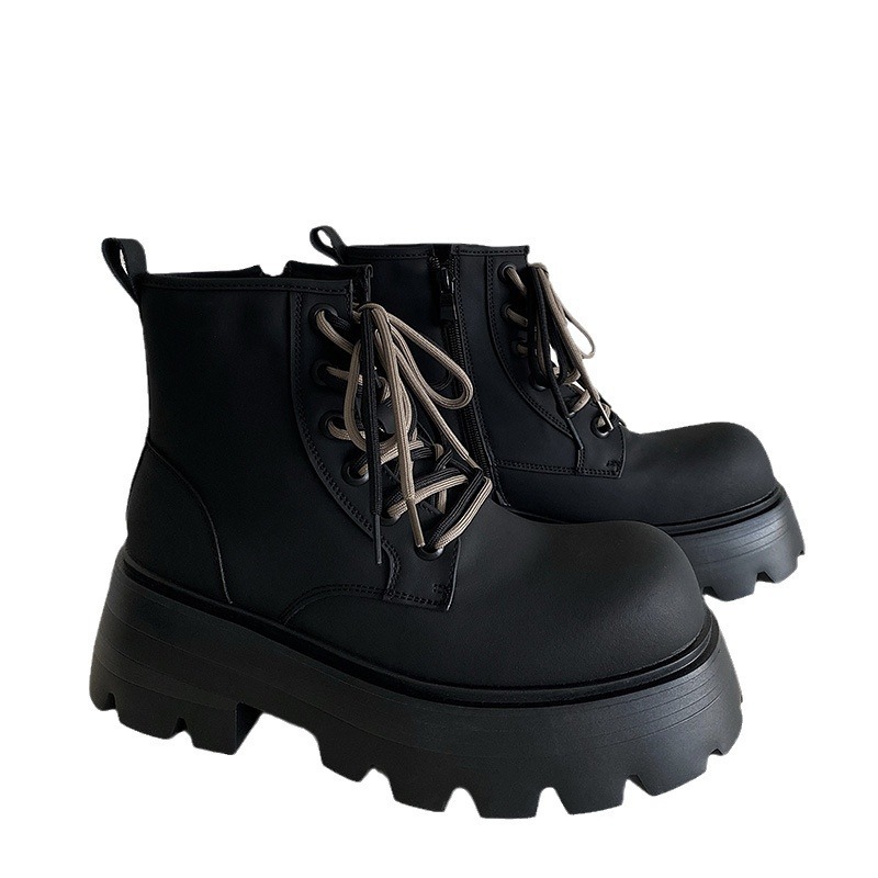 Martin Boots Height Increasing Lace-up Motorcycle High-top Leather Boots - Image 5