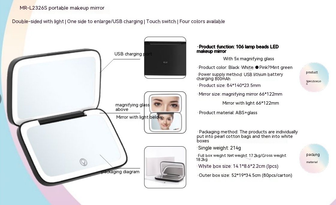 Portable Led Make-up Mirror Luminous Mirror Double-sided With Light Led Make-up Mirror With Light – Bild 3