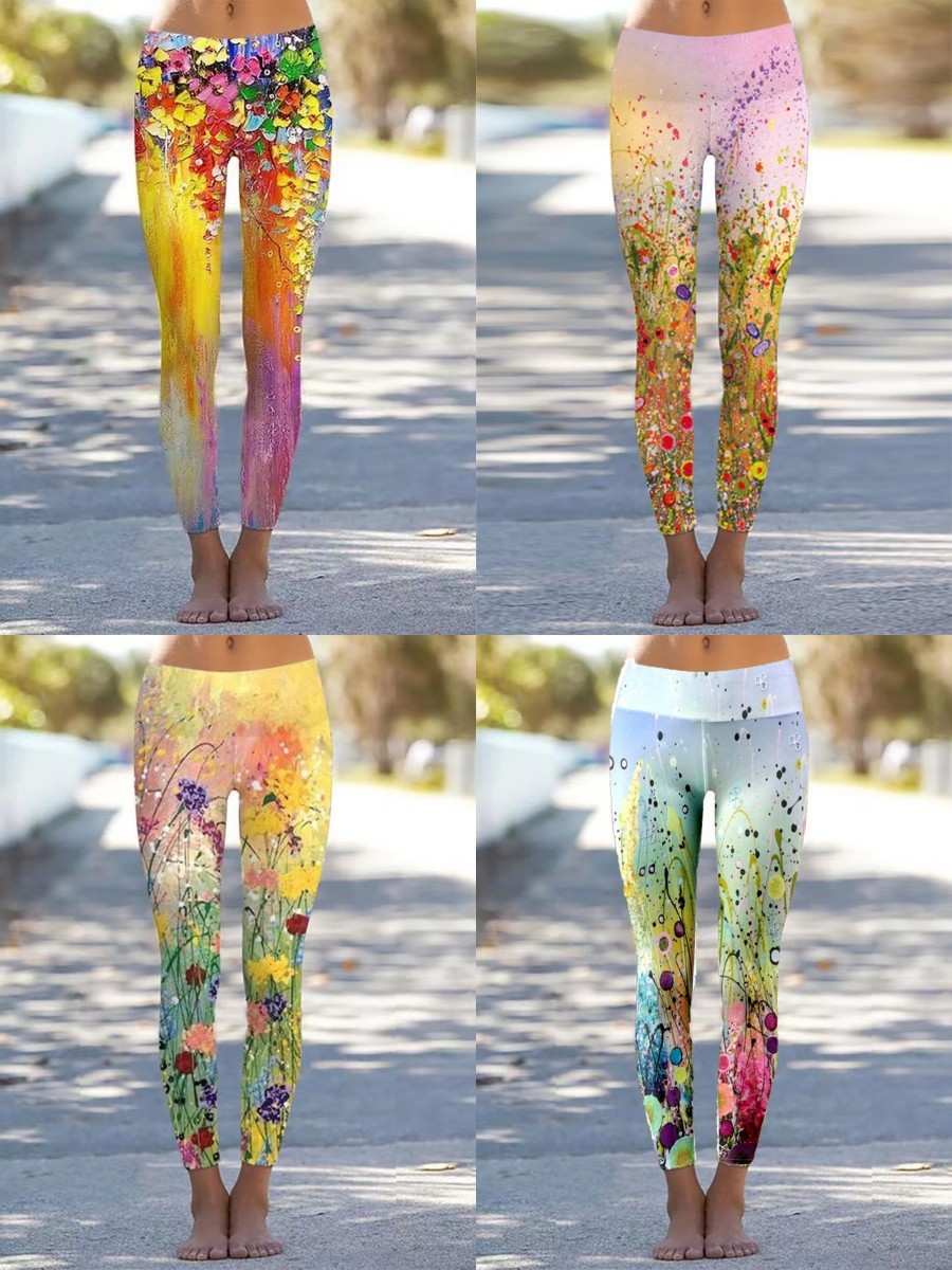 High Waist Peach Tight Pants Print Yoga Pants - Image 8