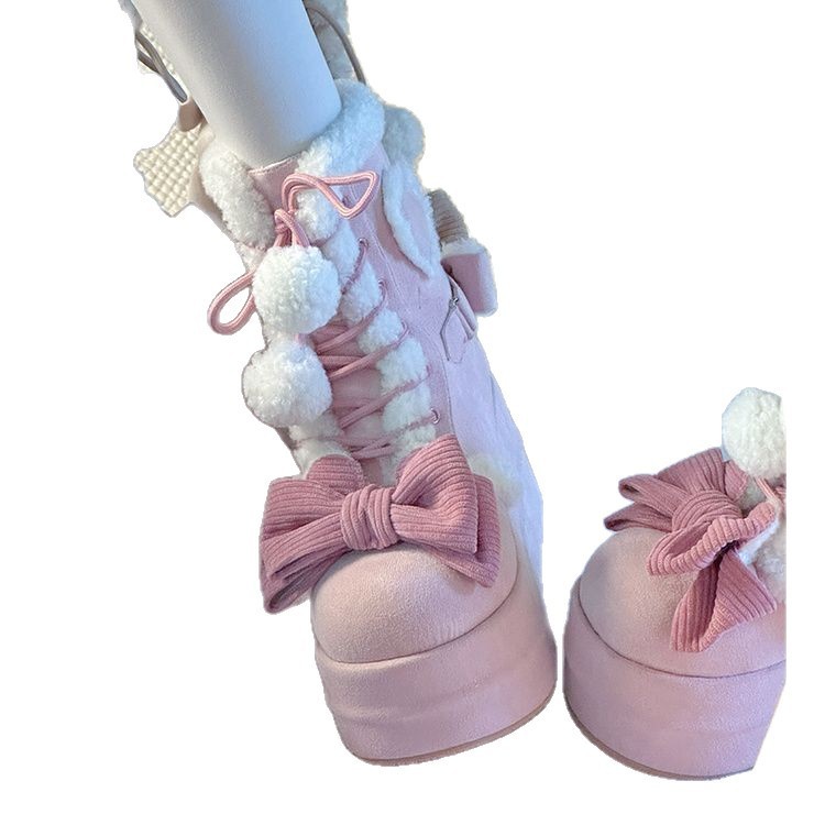 Autumn And Winter New Thick Bottom Sweet Soft Girl Cute Fur Ball Boots - Image 5