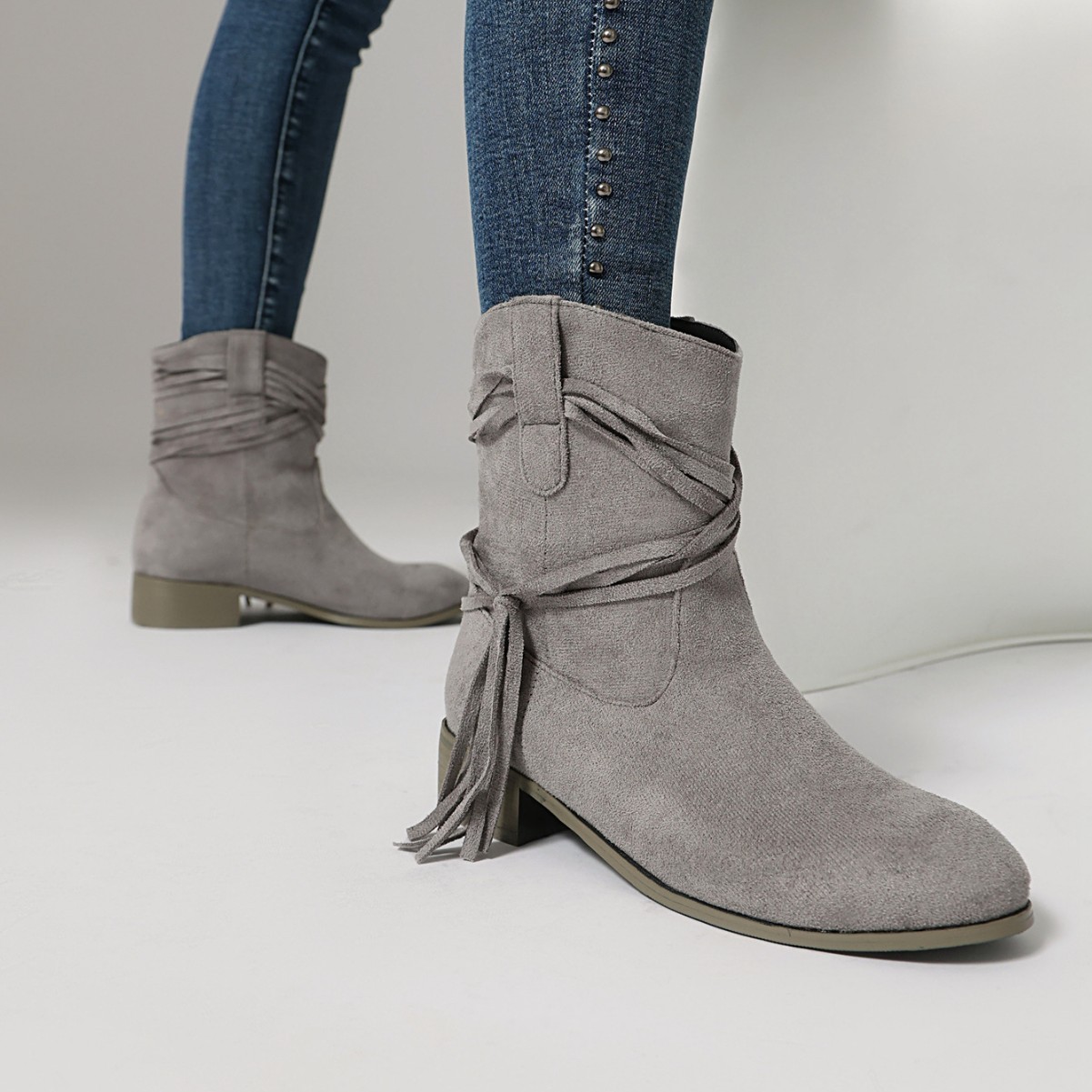 Short Boots Round Toe Foreign Trade Suede Tassel Women's Shoes – Bild 2
