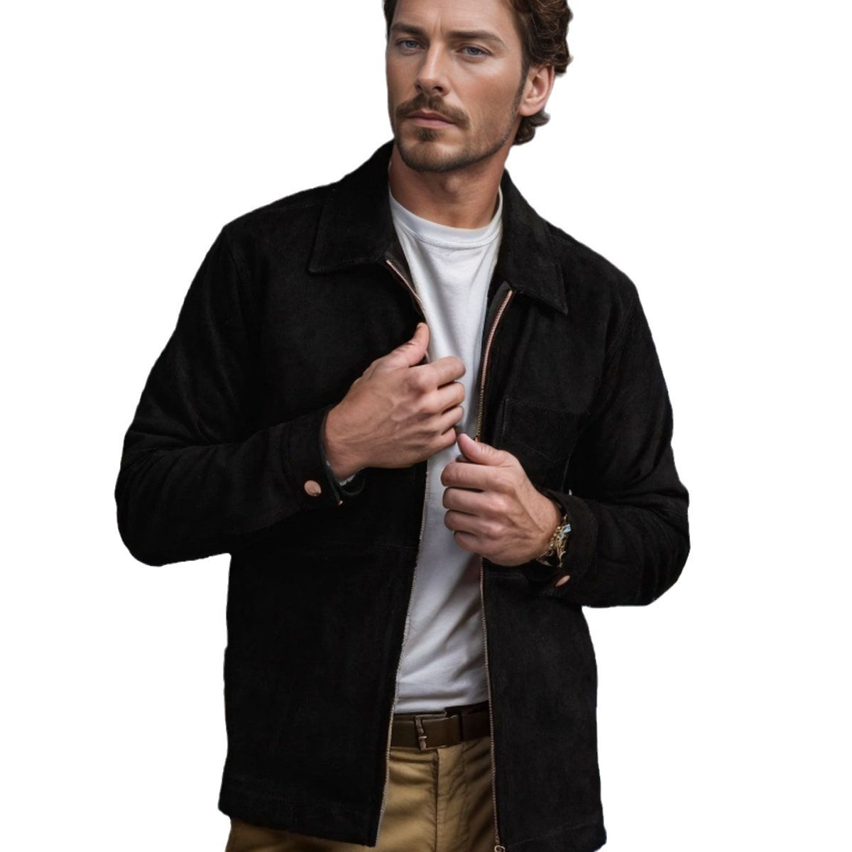 Simple Men's Suede Fabric Jacket Solid Color Fashion City - Image 5