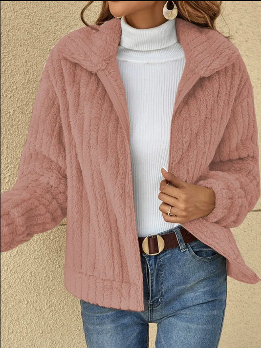 Women's Fleece Lapel Cropped Jacket - Image 4