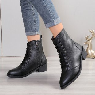 British Style Women's Casual Trend High-top Zipper Fashion Leather Boots - Image 6