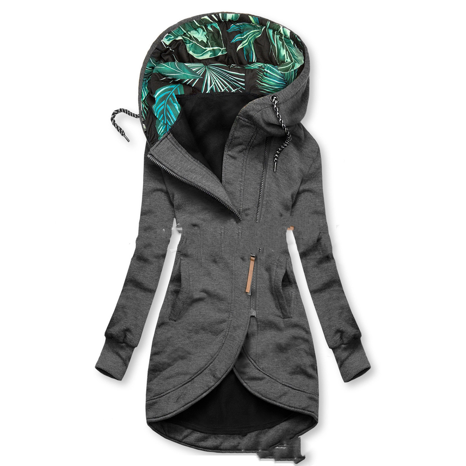 Solid Colour Printed Hooded Long Sleeve Jacket — изображение 4