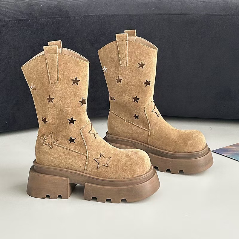 Five-star Hollow-out Platform Western Denim Ankle Boots — изображение 4