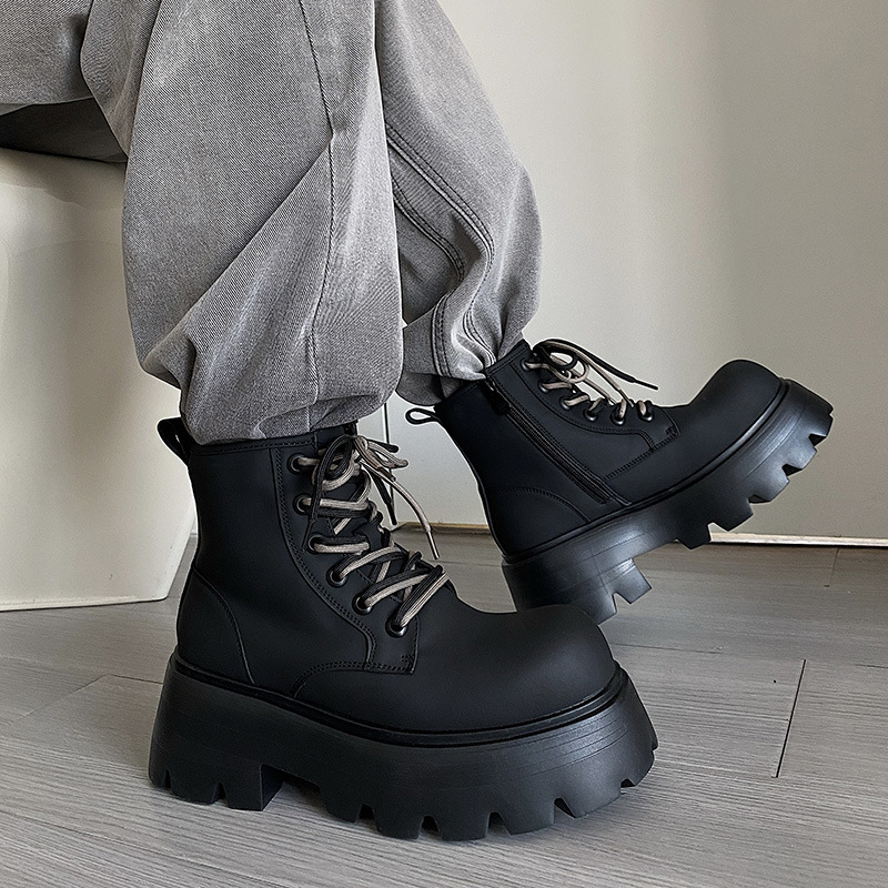 Martin Boots Height Increasing Lace-up Motorcycle High-top Leather Boots - Image 2