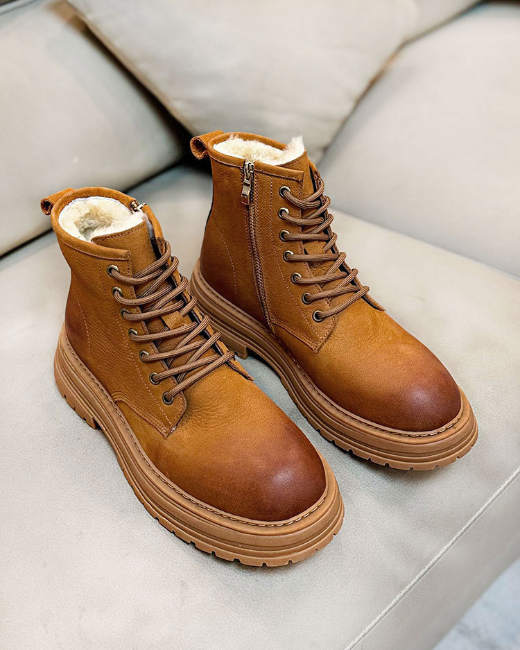 Sheepskin Fur Snow Boots Men's Thick Bottom Non-slip Dr Martens Boots - Image 7