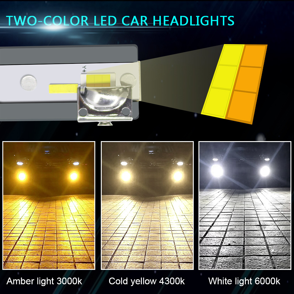 Three-color Car Led Headlights Ultra-bright Far And Near Light Modified Car Lights - Image 5