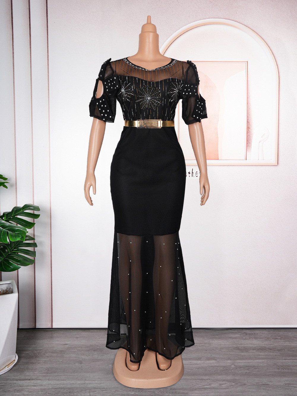 Women's Heavy Embroidered Hot Diamond Beads Night Banquet Light Luxury Evening Dress Fishtail Skirt - Image 6