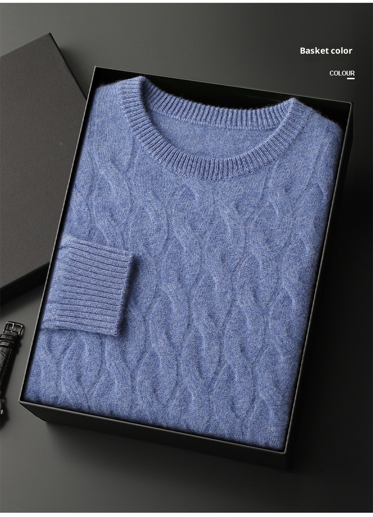 Thickened Men's Cashmere Sweater With Round Neck And Twisted Design - Image 5