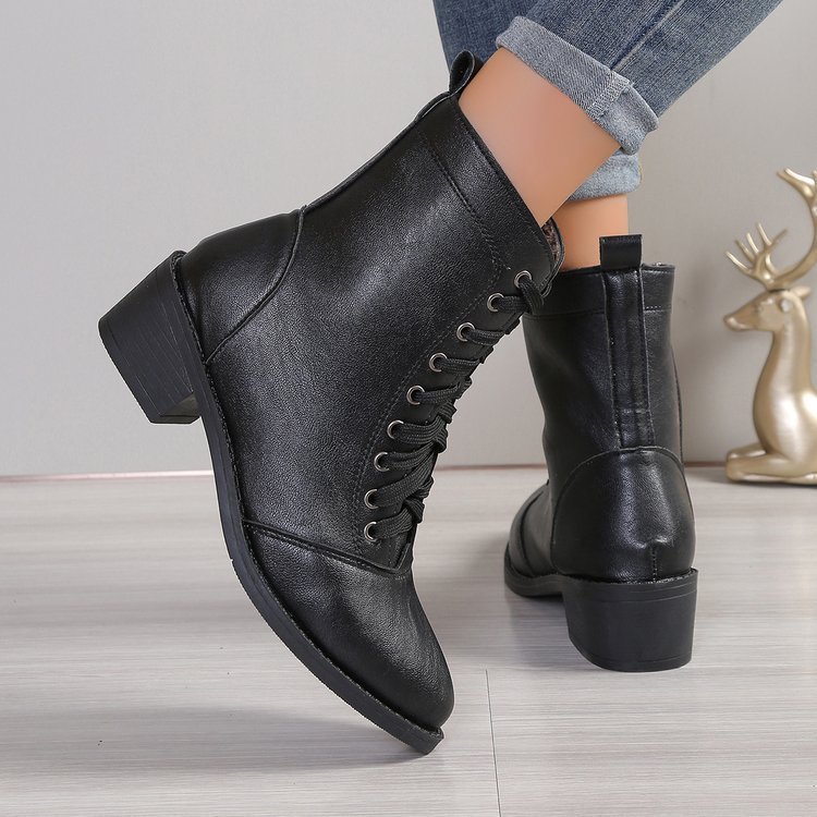British Style Women's Casual Trend High-top Zipper Fashion Leather Boots - Image 2