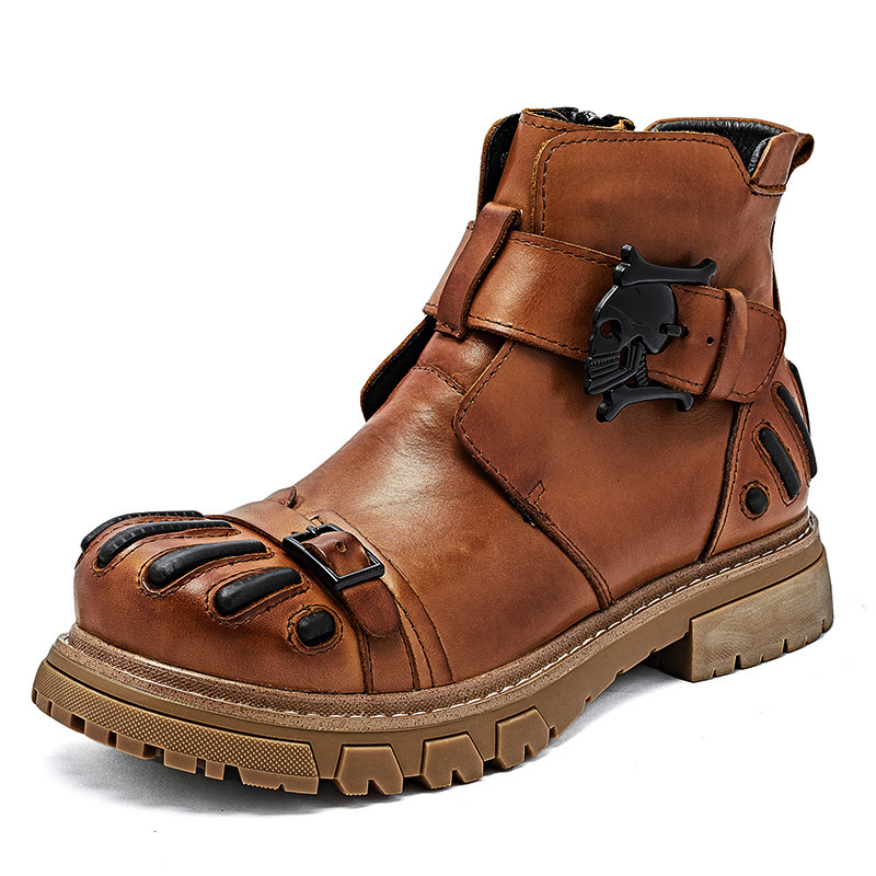 Martin Boots Men Punk Rock Tooling Machinery Car Boots Lace-up Big Head Leather Shoes - Image 2