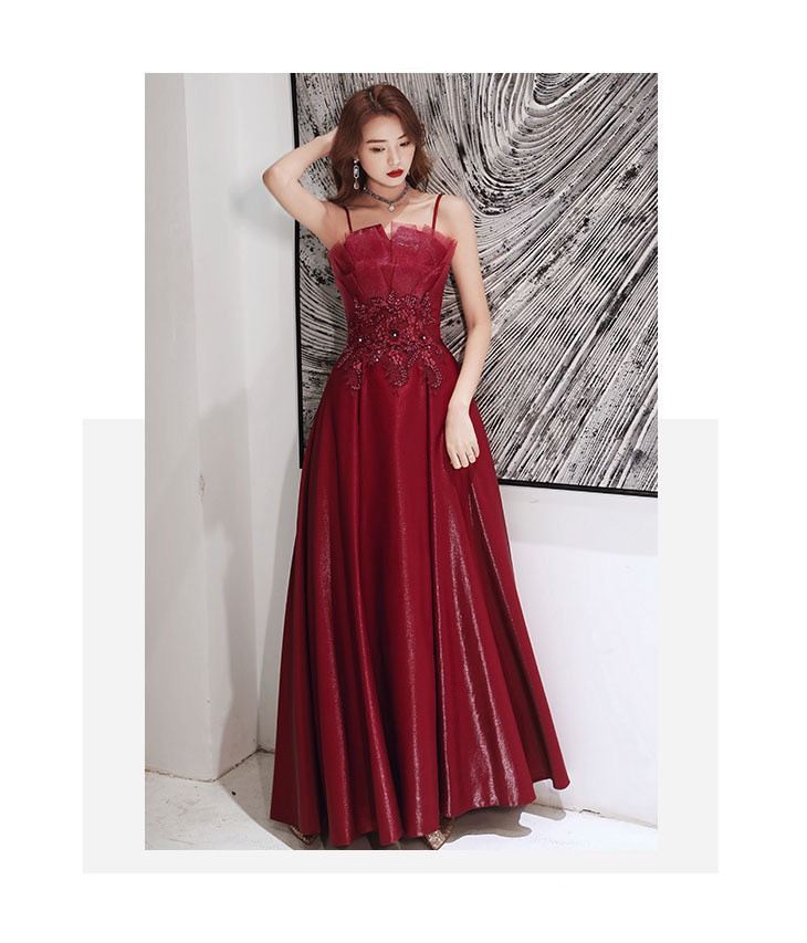 Engagement Strap Evening Dress Simple Atmosphere Wine Red — изображение 7