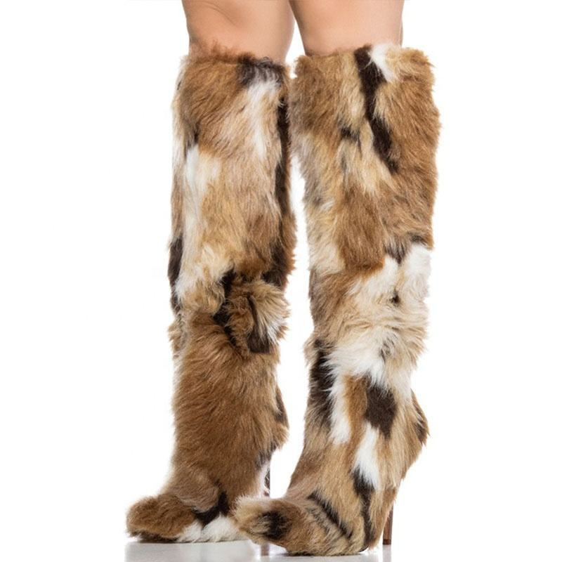 High Heel Fur Boots Fur Boots High Tube Stiletto Heel Fur Boots - Image 3