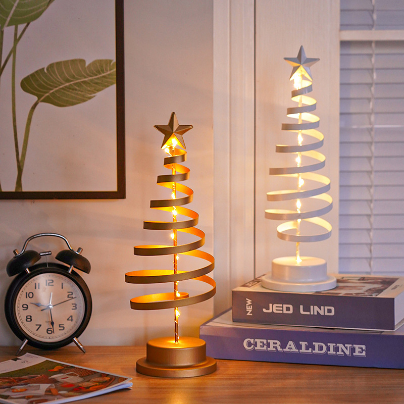 LED Christmas Tree Spiral Light Table Ornament Wrought Iron Xmas Tree Bedroom Desk Lamp Christmas Atmosphere Night Light Decor - Image 3