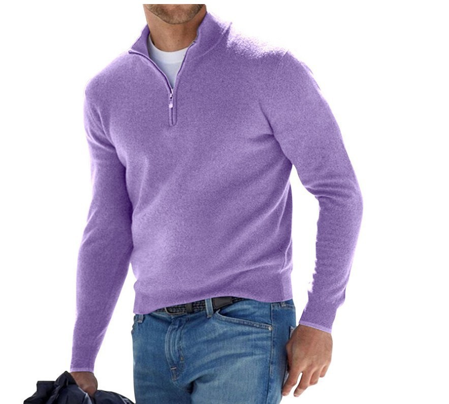 Men's Fashion Casual Long Sleeve V-neck Cashmere Zipper Top - Image 8