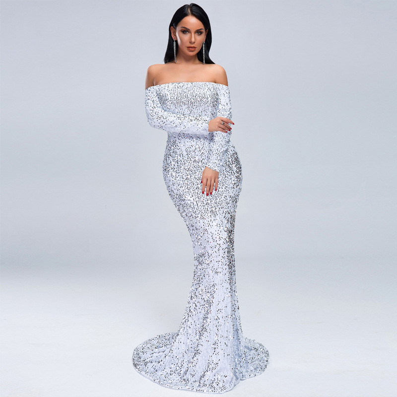 Sexy Strapless Long Sleeve Sequins Party Evening Dress – Bild 6