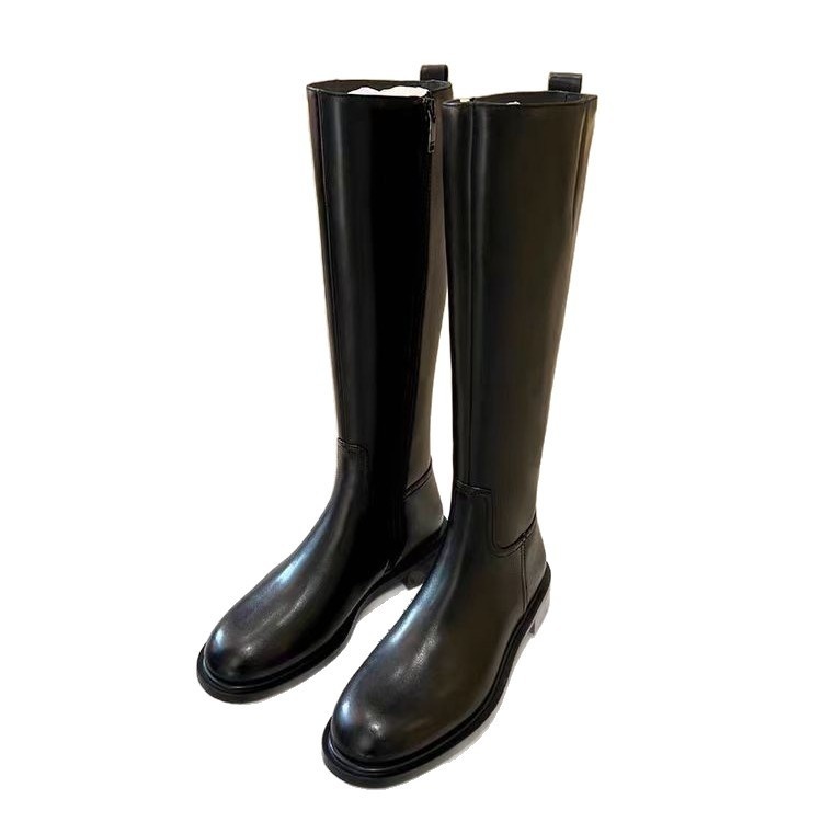 Round Toe Side Zipper Fleece-lined Long Biker Boots Women's Autumn And Winter - Image 4