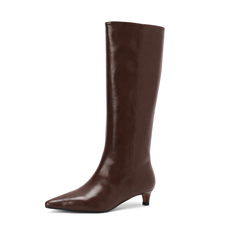 Elastic Commuter Pointed High Heel Brown Knight Boots - Image 5