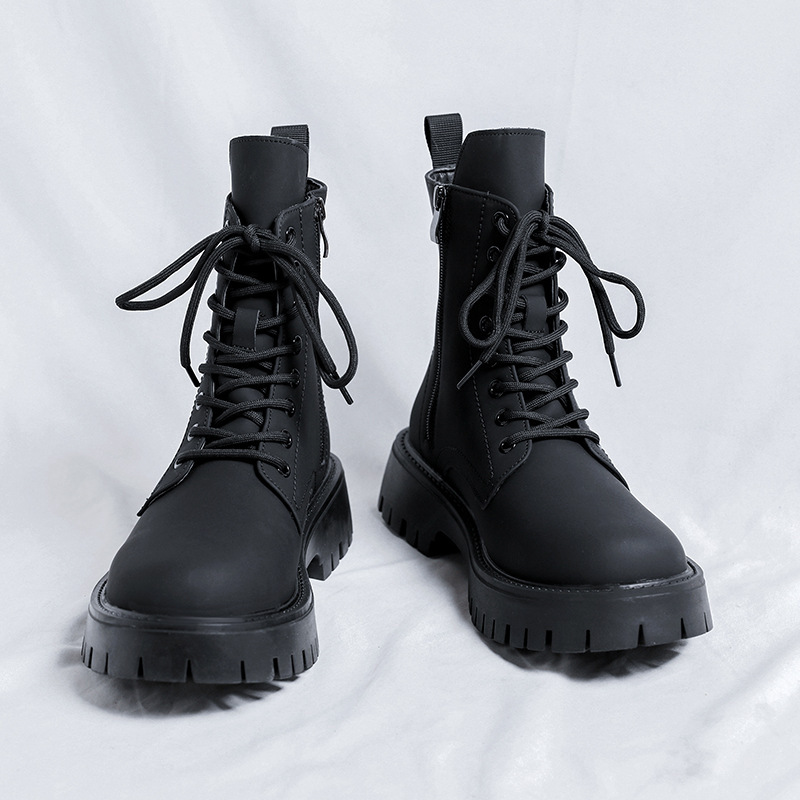 Black High-top Mid-calf Tooling Round Head Thick Bottom Martin Boots — изображение 4