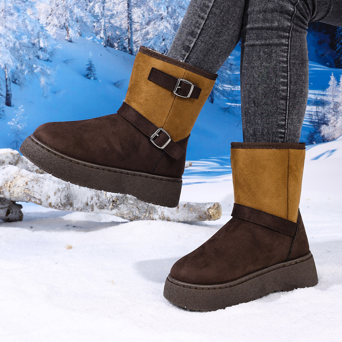Round Toe Fashionable And Comfortable Furry Slip-on Snow Boots For Women - Image 2