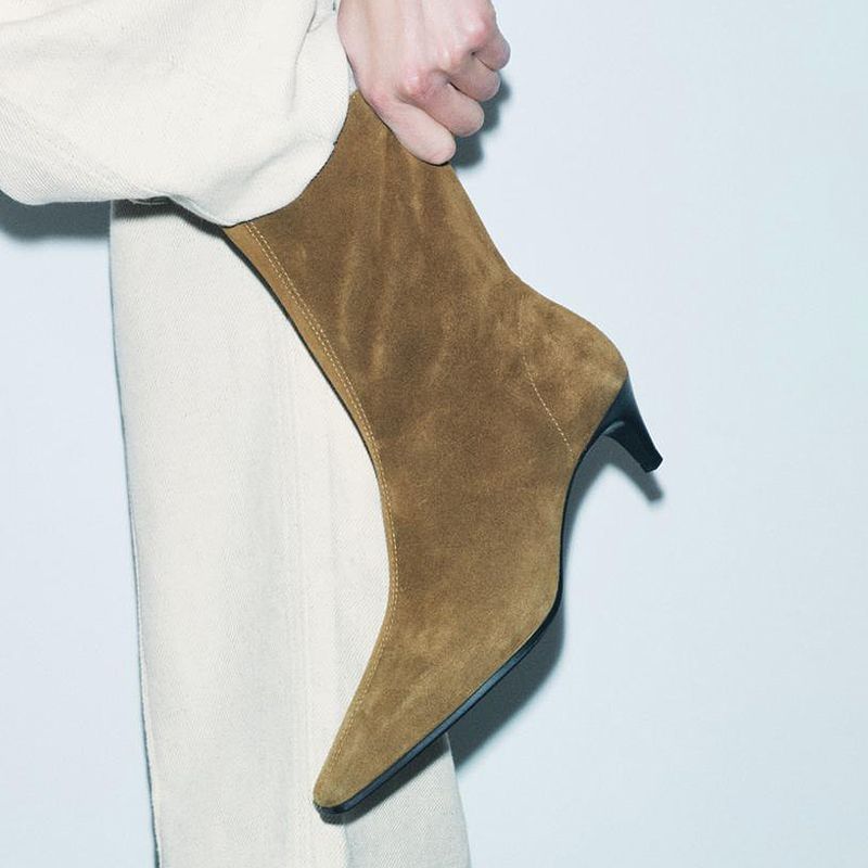 Square Toe High Heel Middle Boots Side Zipper Retro Kitten Heel Booties - Image 2