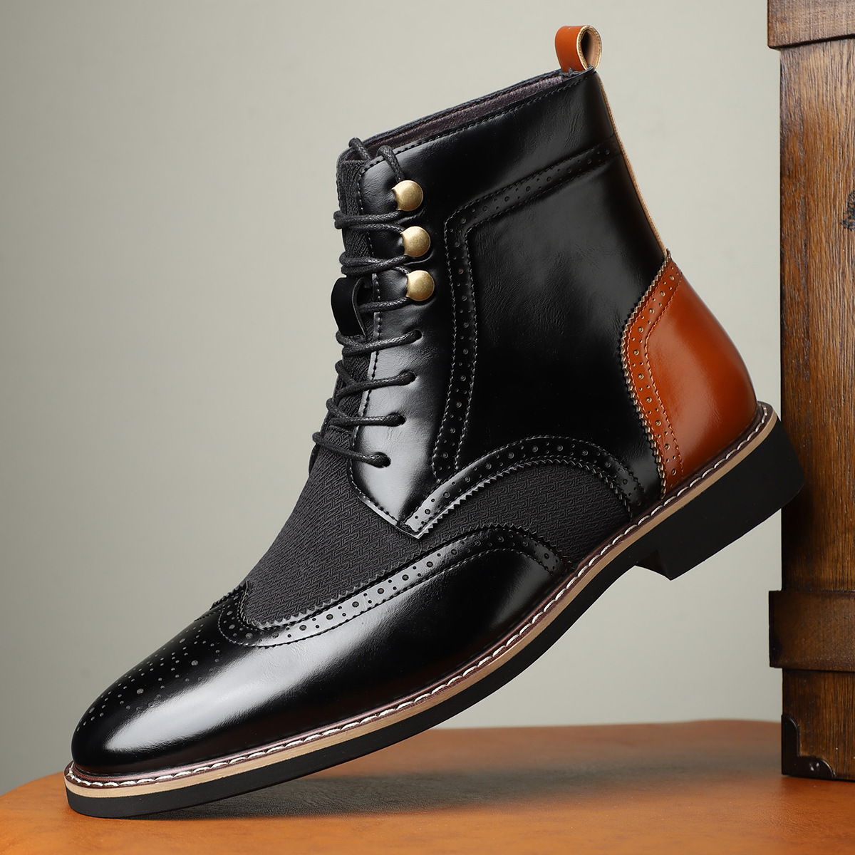 New British Men's High Top Color Blocked Leather Shoes - Image 6