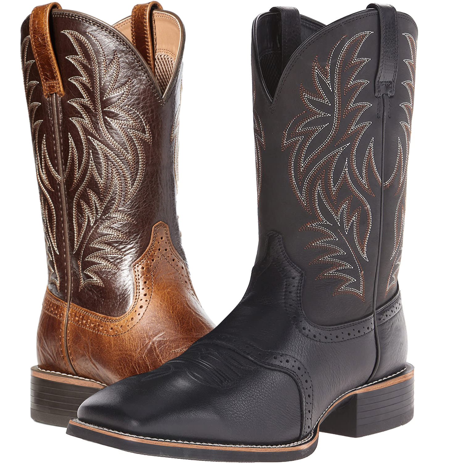 High Embroidery Vintage Carved Stitching Wide Head Western Cowboy Boot Plus Size - Image 4