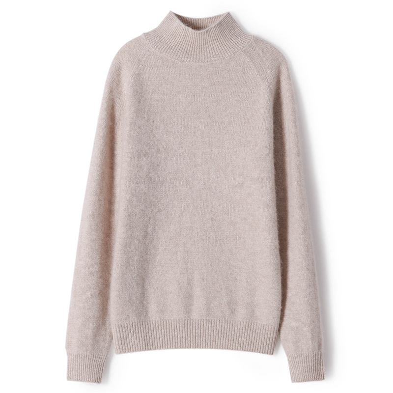 Gentle Style Cashmere Half High Neck Pullover Short Loose Solid Color Cashmere Base Sweater - Image 5
