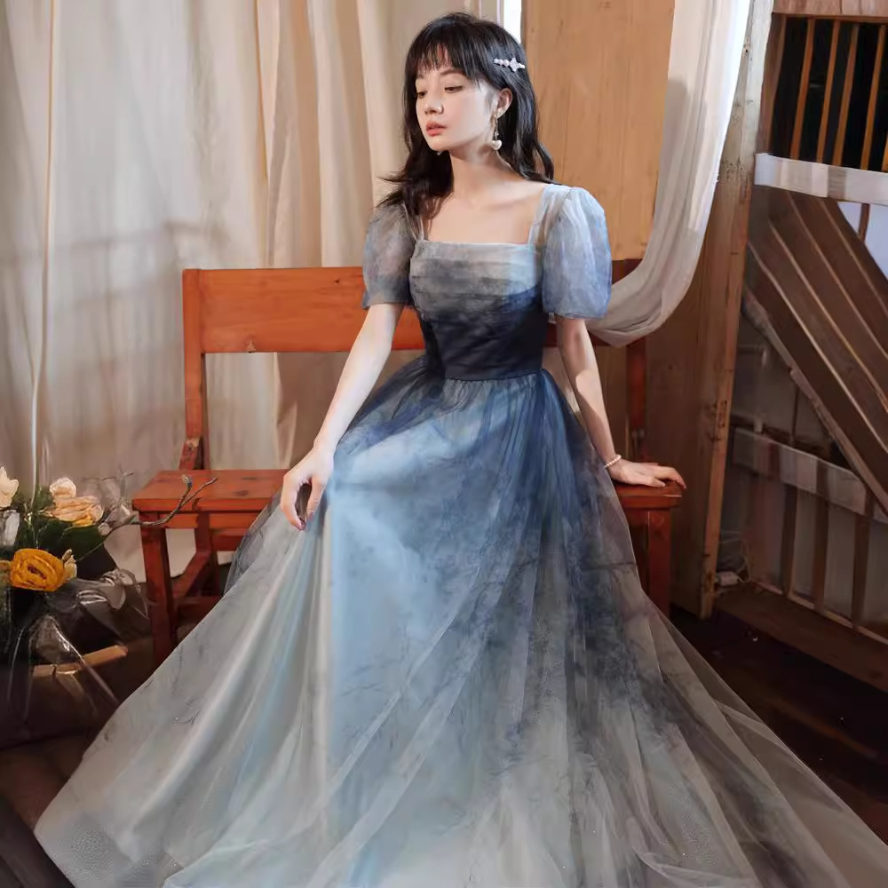 Gradient Blue Evening Elegant Socialite Ceremony Performance Banquet Dress – Bild 3